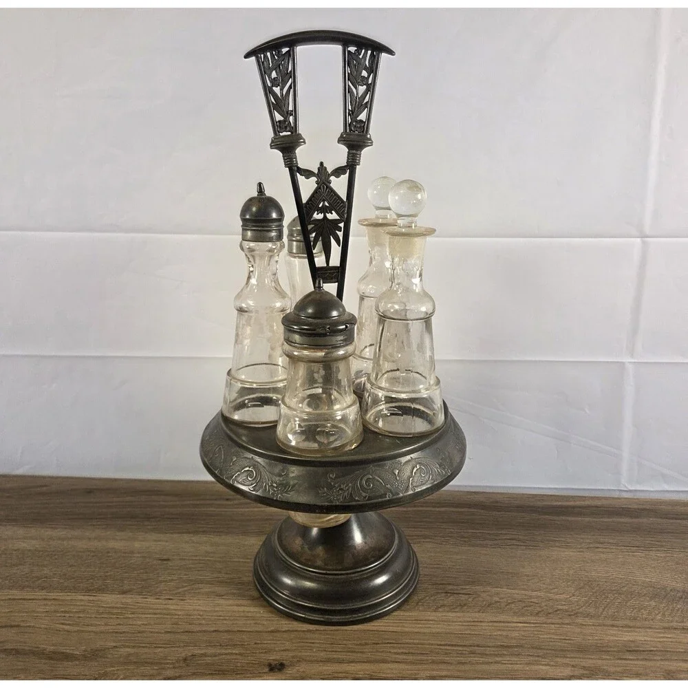 Antique 1880s‎ Meriden Britannia Quadruple Cruet Castor Set Silverplate